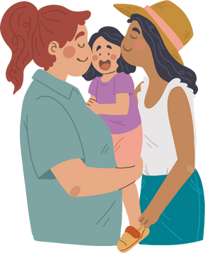 Clean Cartoon Lesbian Couple with Daughter